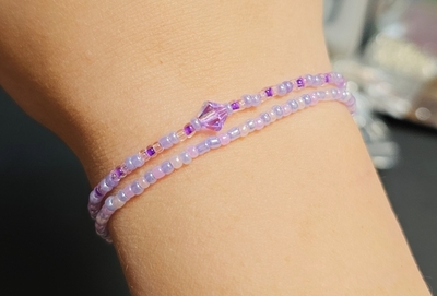 Pastel Purple Beaded/Bicone stretchy Bracelet Set with Lobster Clasp 
