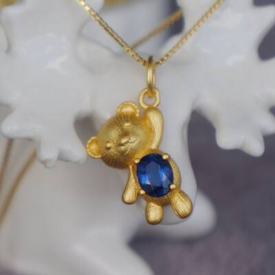 Hanging bear natural kyanite pendant 925 sterling silver pendant gift for kid for girlfriend