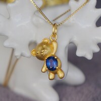 Hanging Bear Natural Kyanite Pendant 925 Sterling Silver Pendant Gift for Kid for Girlfriend - Thumbnail 1