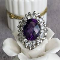 Cocktail Natural Amethyst Silver Ring Solid 925 Sterling Silver Ring US size 8 for Lady - Thumbnail 3