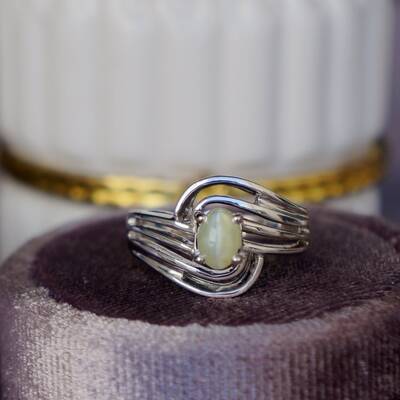 Natural crysoberyl cat's eye ring 925 sterling silver ring sharp chatoyancy cat's eye effect (us 5.5) ring for women