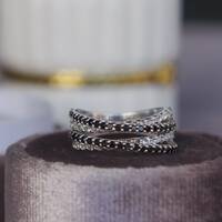 Natural Black Spinel and White Topaz 925 Sterling Silver Ring   ( US size 6 ) August and November Birthstone Ring for Women - Thumbnail 1