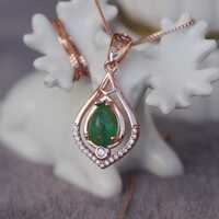 Natural Green Emerald Pendant 925 Sterling Silver Pendant Rose Gold Plating Zambian Emerald Jewlery - Thumbnail 2