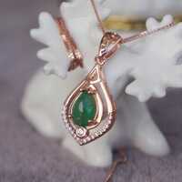 Natural Green Emerald Pendant 925 Sterling Silver Pendant Rose Gold Plating Zambian Emerald Jewlery - Thumbnail 4