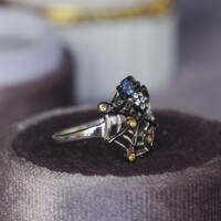 Web Predator- Natural Blue Sapphire Spider and Natural Yellow Sapphire Ring 925 Sterling Silver Ring September Birthstone US 6 1/4 or 6.25 - Thumbnail 4