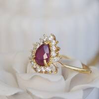 CZ Halo Natural Ruby Ring Pear Shape 8x6mm 925 Sterling Silver Ring for Women for Birthday for Anniversary US size 6 - Thumbnail 1