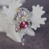 Magic Unicorn Pendant Pink Tourmaline Pendant 925 Sterling Silver Pendant Great Gift(free silver chain gift) - Thumbnail 2