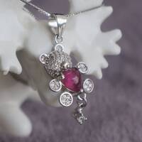 Baby Bear-Natural Pink Tourmaline Pendant 925 Sterling Silver Pendant for Girlfriend for Birthday(free silver chain gift) - Thumbnail 1
