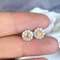 Sunflower-Fanta Garnet Spessartine Garnet Earstuds 925 Sterling Silver Stud Earrings Spessartine Garnet Earstuds for Women - Thumbnail 4