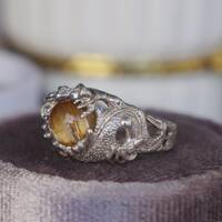 Oriental Dragon Natural Golden Rutilated Quartz Ring 925 Silver Ring US size 6 1/4 VERY COOL Designer Unisex Gift for Father or Boyfriend - Thumbnail 3