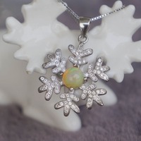 Snowflake --Opal Pendant Round Opal Cab/Gemstone Pendant/Play of color Opal/ Sterling Silver October Birthstone Opal Jewelry - Thumbnail 1