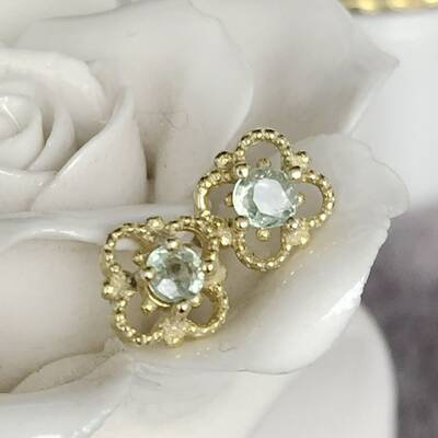 Natural Green Sapphire Earstuds 925 Sterling Silver Stud Earrings Gold Plating Gift for Girl Lady for Woman