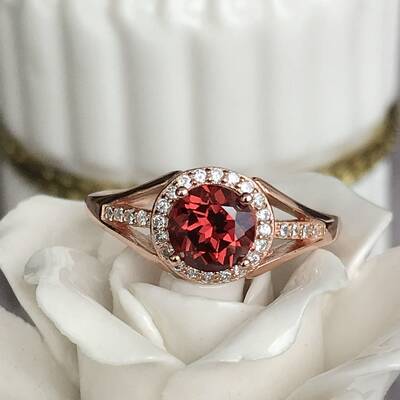 Light weighted red garnet ring 6mm round garnet 925 sterling silver ring elegant ring plated in pink for women gift for girlfriend us size 6