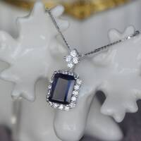 CZ Halo Natural Iolite Pendant 925 Sterling Silver Pendant Gift for Birthday for Girls(free silver chain gift) - Thumbnail 2