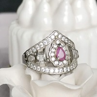 Natural Pear Shape Pink Sapphire Ring 925 Sterling Silver Ring Gift for Girl US size 5.5 - Thumbnail 2