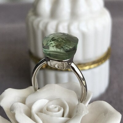 Natural prasiolit/green amethyst cocktail sterling silver ring big gemstone ring promise ring gift for women cool for summer us size 5.5