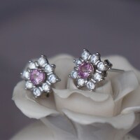 Sparkling Natural Pink Sapphire CZ Halo Earstuds 925 Sterling Silver Stud Earrings Sparkling Pink Sapphire Gift for Women for Girlfriend - Thumbnail 3