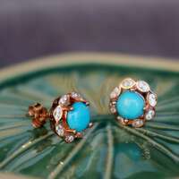 Natural Arizona Sleeping Beauty Blue Turquoise Earstuds 925 Sterling Silver Stud Earrings for Lady for Girl Beautiful Blue - Thumbnail 4