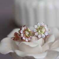 Natural Yellow Mali Garnet Earstuds 925 Sterling Silver Stud Earrings Plated in Pink Gold for Lady - Thumbnail 4