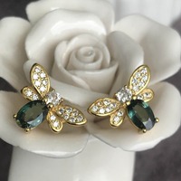 Bee Earstuds Natural Teal Sapphire Stud Earrings 925 Sterling Silver Earstuds Cute Design and Gift for Women for Girls - Thumbnail 3