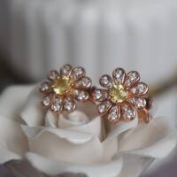 Daisy--Natural Yellow Sapphire Floral Earstuds 925 Sterling Silver Stud Earrings Plated with Rose Gold For Lady and Girl - Thumbnail 3