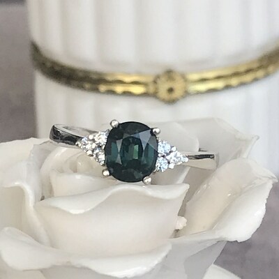 1.22ct natural teal sapphire ring 925 sterling silver ring elegant ring for women gift for girlfriend us size 6 1/4 or 6.25