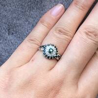Devil's Eye-- Metalic Blue Natural Spinel Ring with White Topaz and Black Spinel  925 Sterling Silver Ring for Women US size 5 1/4 - Thumbnail 5