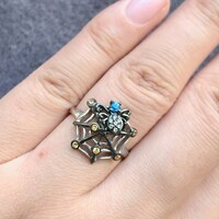 Web Predator- Natural Blue Sapphire Spider and Natural Yellow Sapphire Ring 925 Sterling Silver Ring September Birthstone US 6 1/4 or 6.25 - Thumbnail 5