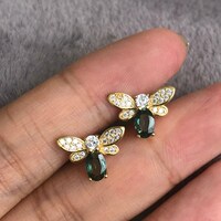 Bee Earstuds Natural Teal Sapphire Stud Earrings 925 Sterling Silver Earstuds Cute Design and Gift for Women for Girls - Thumbnail 6