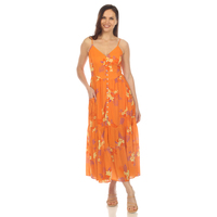 White Mark Women's V-Neck Floral Print Maxi Dress - Thumbnail 3