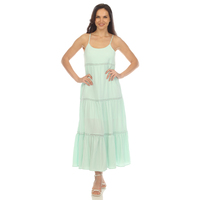 White Mark Women's Scoop Neck Empire Waist Tiered Babydoll Maxi Dress - Thumbnail 5