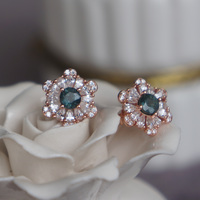 Snow Flake- Natural Teal Sapphire Earstuds 925 Sterling Silver Stud Earrings Design Earstuds Plated in Rose Gold for Lady and Girl - Thumbnail 2