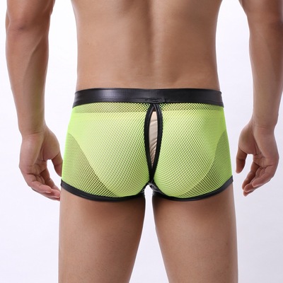 2pk gay mens sexy underwear mesh cut-out boxer briefs green a4-36 