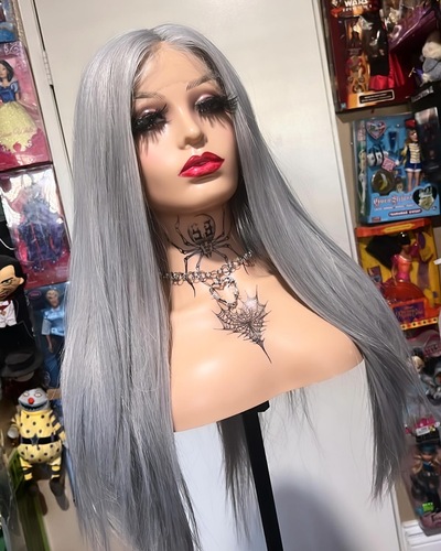 Silver grey lace frontal synthetic wig
