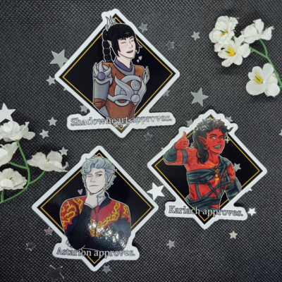 Baldur's gate 3 approval character stickers | collection of 6 3x3" vinyl die-cut stickers
