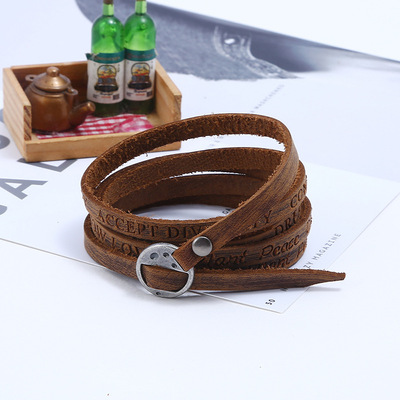 Trendy stackable cuff bracelet ajustable genuine leather wrap bracelets jewelry for men women - Thumbnail 4