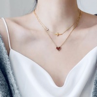 Heart And Cross Choker Necklace - Thumbnail 1