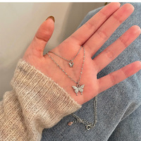 Shiny Butterfly Double Layer Cute Necklace Clavicle Chain For Women Girls - Thumbnail 2