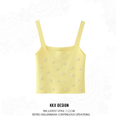 Street style faux pearl embellished knit top