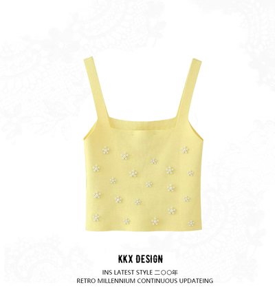 Street Style Faux Pearl Embellished Knit Top