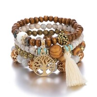 Bohemian style multi-layer bracelet set elastic wood bead bracelets - Thumbnail 6