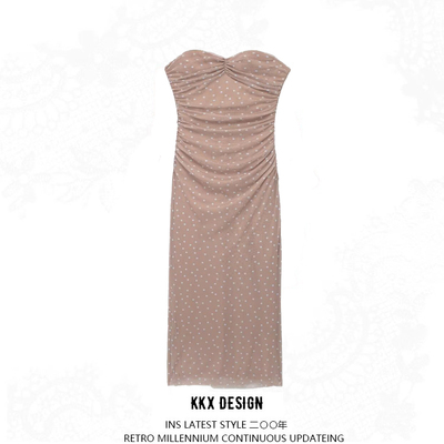 Elegant tulle printed bandeau dress - Thumbnail 5