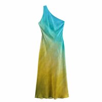 Temperamental and mature silk satin tie-dye dress - Thumbnail 2