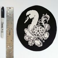 Swan with Diamonds and Pearls Goth Punk Patch - Black, White - Thumbnail 1