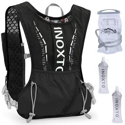 Sport hydration vest running backpack with 15oz 50oz water bladder adjustable strap storage bag for trail running marathon race hiking-black