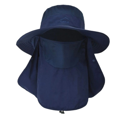 Fishing bucket hat wide brim breathable unisex hat sunlight-proof removable neck face fishing cap for fishing hiking traveling-blue