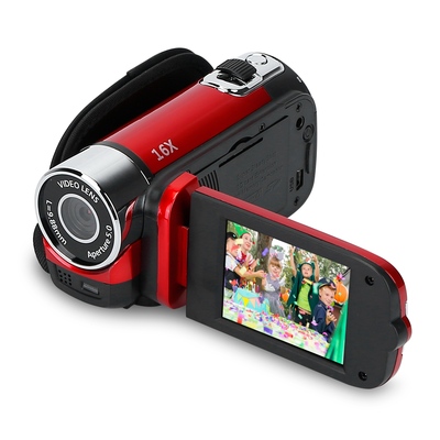Hd 1080p digital video camcorder 2.7in 16x zoom dv camera 270? rotation rechargeable kid camera w/fill light selfie-red