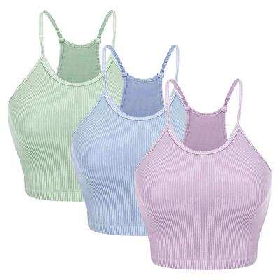 3 Pack Women Crop Basic Tank Top Ribbed Knit Sleeveless Round Neck 9 Color Machine Wash Summer Crop S to XL-Multi-XL