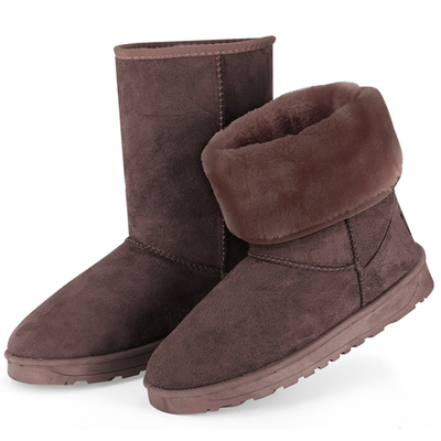Women Ladies Snow Boots Waterproof Faux Suede Mid-Calf Boots Fur Warm Lining Shoes-Chocolate-10