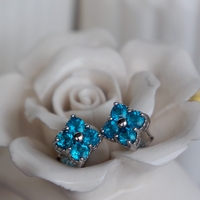 Blue Lucky Clover Neon Blue Color Natural Apatite Earstuds 925 Sterling Silver Stud Earrings for Girls Gift for Lady - Thumbnail 2